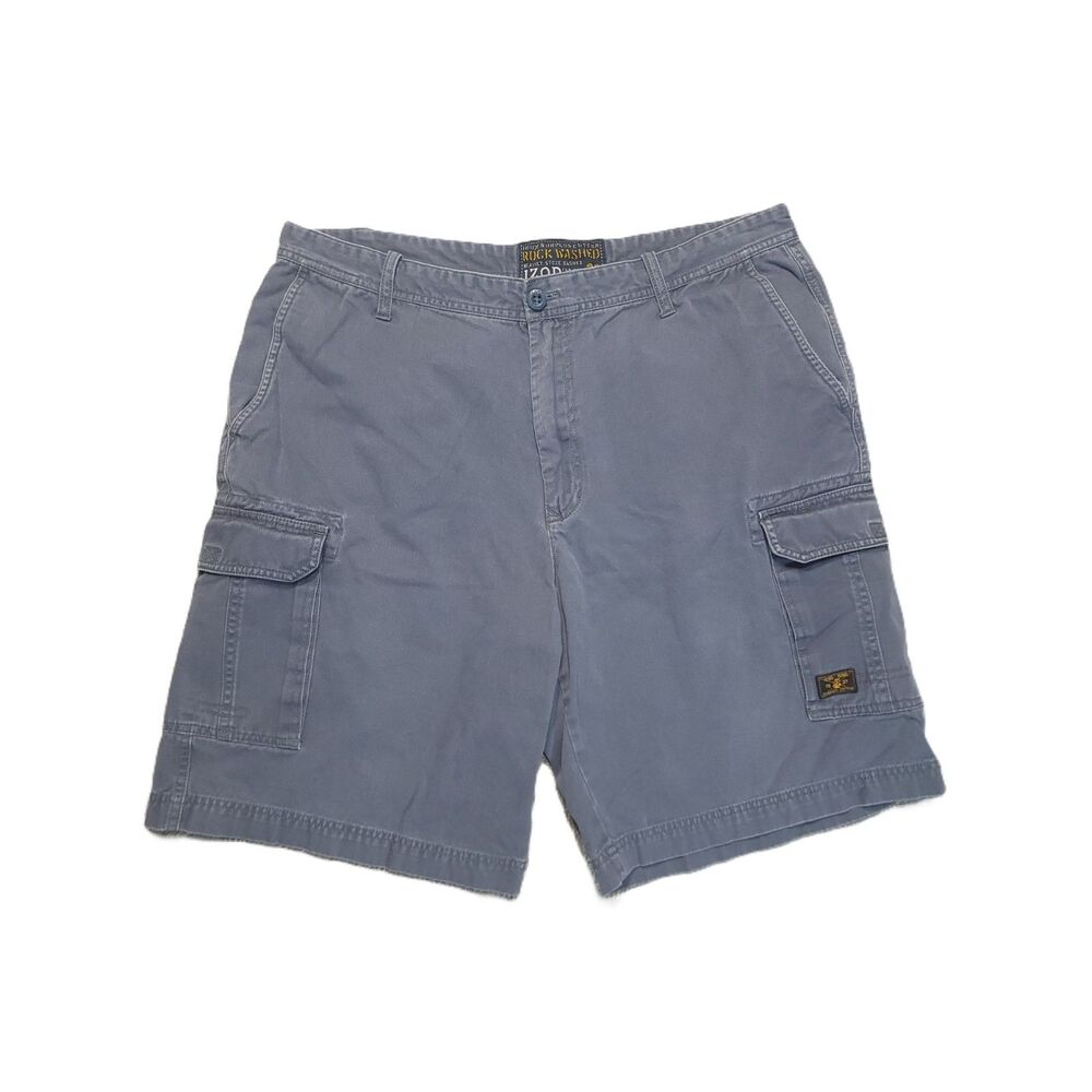 IZOD Rock Washed Cargo Shorts Mens 38 Blue Surplus Cotton
